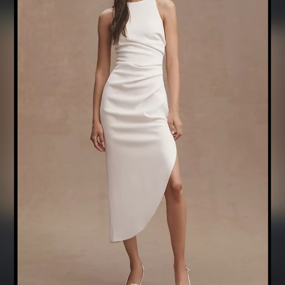 MISHA IDA ruched asymmetric midi dress, size 8 in ivory - Picture 6 of 16